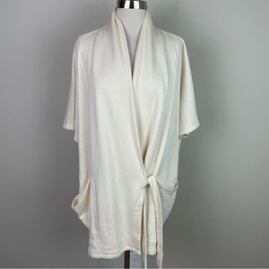 Eileen Fisher Off White Short Sleeve Sweatshirt Tie Front Kimono Cardigan L XL